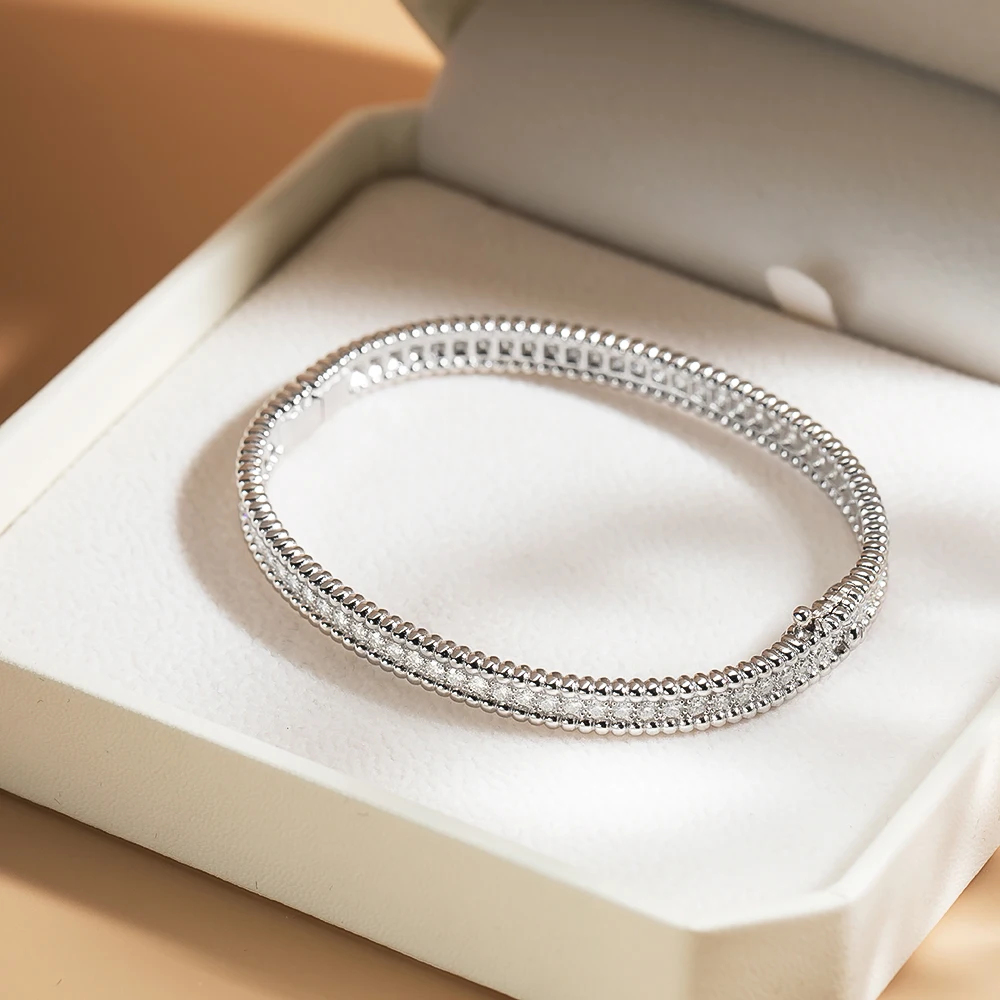 Serenity 2mm D Moissanite Hoop Bangle For Women Man Gift S925 Sterling Silver Bracelet Hand Circles Joker Fold Wear Fine Jewelry
