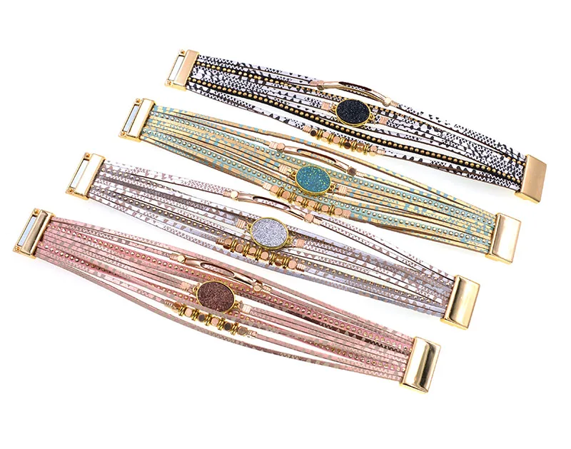 WELLMORE New Leather Bracelets for Women BOHO Charm Bracelets Gold Alloy Metal Female Jewelry Wholesale Dropshipping