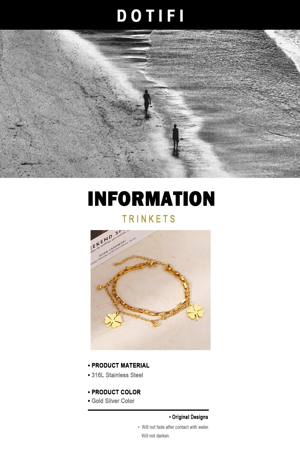 Stainless Steel Bracelets Trendy Fine Bell Clovers Pendant Beads Layer Chain Fashion Bracelet For Women Jewelry Festival Gifts