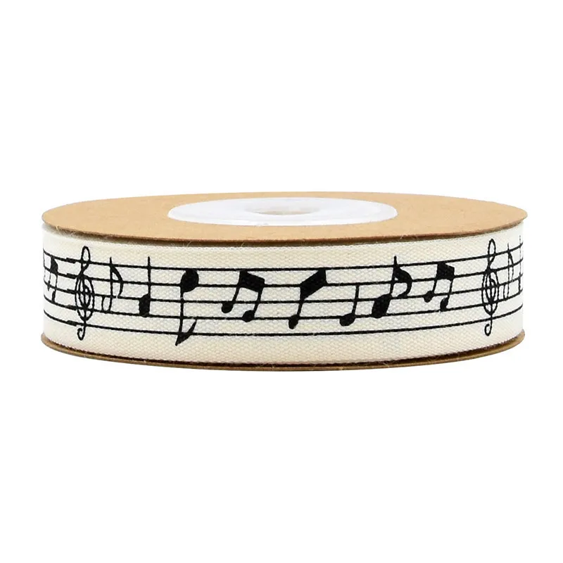 15mm" 5/8" 10M/lot Black Musical notes printed materials Cotton Ribbon DIY Sewing Wedding Decoration handmade hair accessories