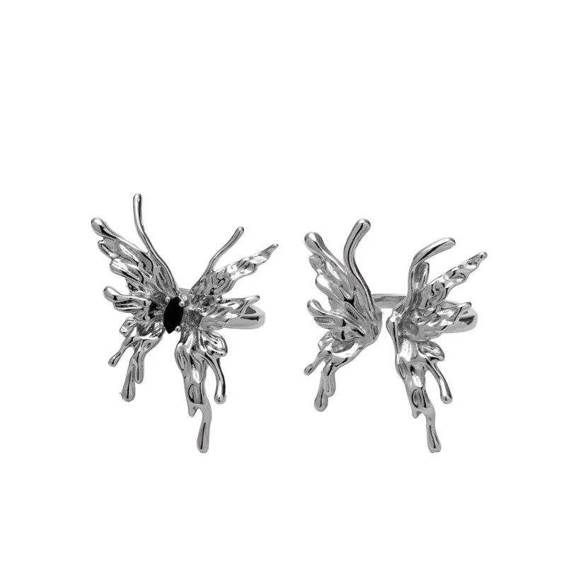 2023 Punk Vintage Metal Liquid Dissolved Butterfly Women's Adjustable Ring Fashion Exquisite Anime Insect Ring Gothic Jewelry