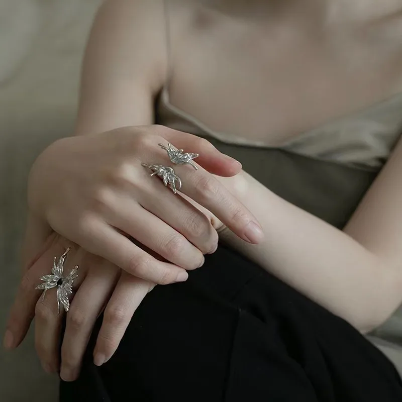 2023 Punk Vintage Metal Liquid Dissolved Butterfly Women's Adjustable Ring Fashion Exquisite Anime Insect Ring Gothic Jewelry
