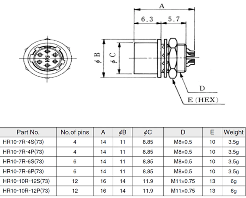 Hirose HR10A 7P 10P 7J 10J 7R 10R 4 6 10 12Pin Hole Activity Male Female Plug Socket Connector Camera Automation Equipment Power