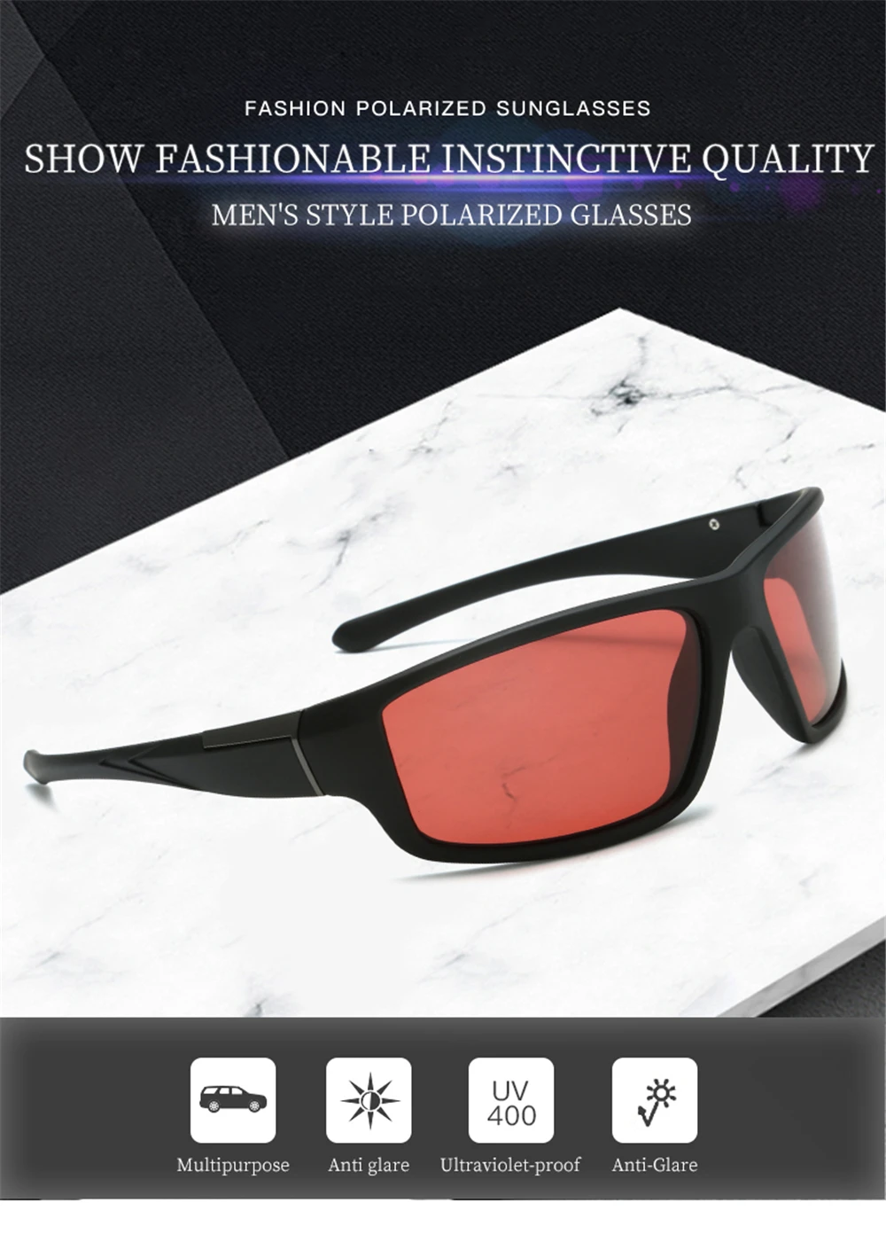 VIVIBEE Fishing Sunglasses Red Polarized Men TAC Homomorphic Angling Goggles Women Sports Outdoor Shades