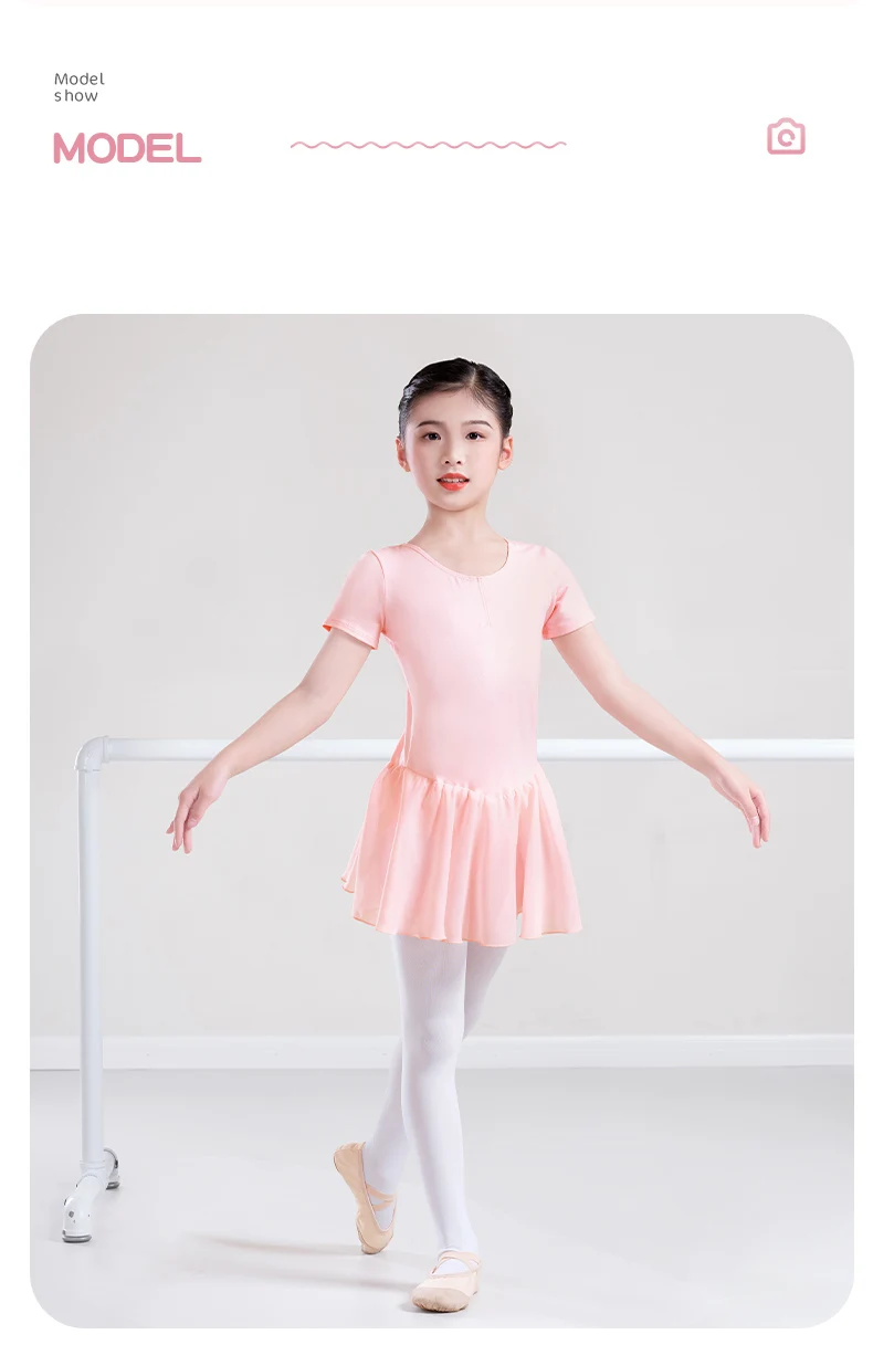 Ballet Dress Gymnastics Leotards for Girls Kids Short Sleeve Ballet Chiffon Skirted Leotards Bowknot Dancewear Ballet Bodysuits