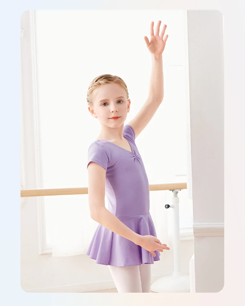 Ballet Dress Gymnastics Leotards for Girls Kids Short Sleeve Ballet Chiffon Skirted Leotards Bowknot Dancewear Ballet Bodysuits