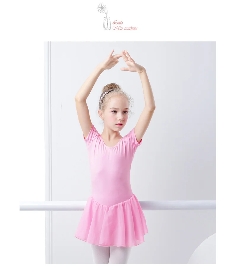 Ballet Dress Gymnastics Leotards for Girls Kids Short Sleeve Ballet Chiffon Skirted Leotards Bowknot Dancewear Ballet Bodysuits