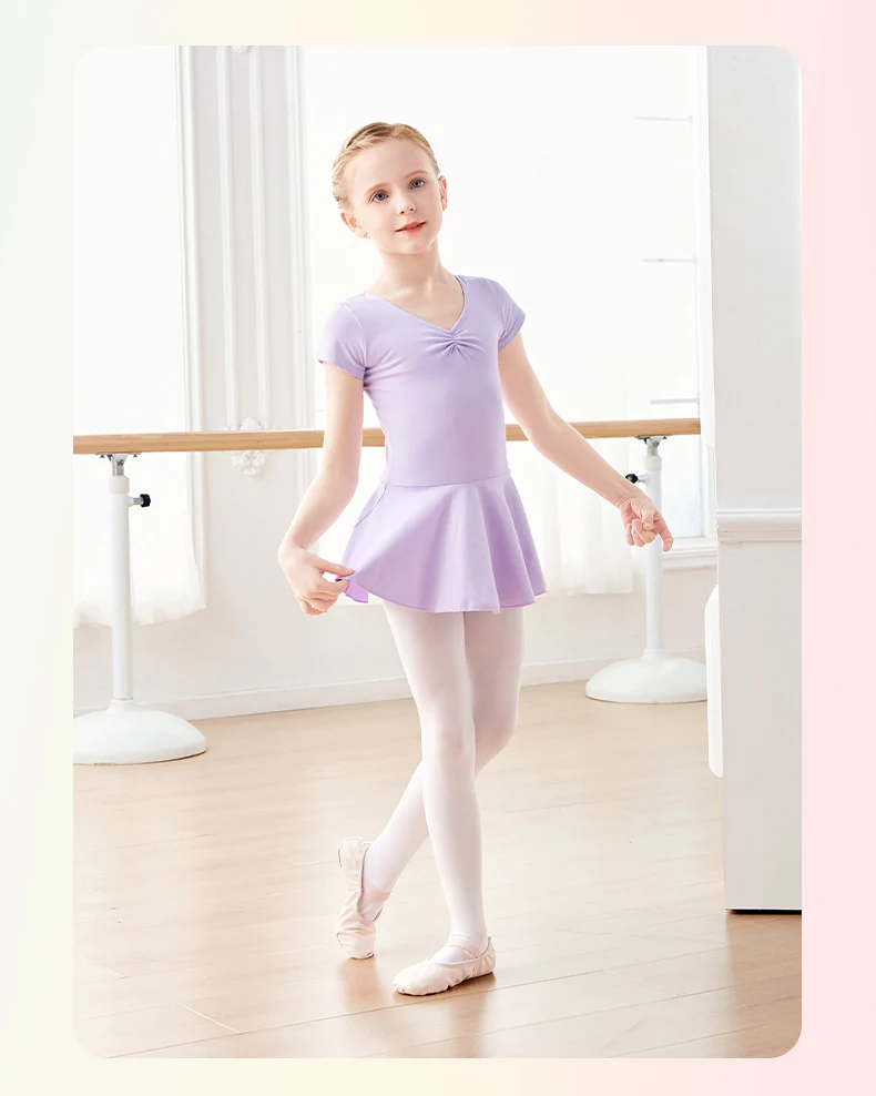Ballet Dress Gymnastics Leotards for Girls Kids Short Sleeve Ballet Chiffon Skirted Leotards Bowknot Dancewear Ballet Bodysuits