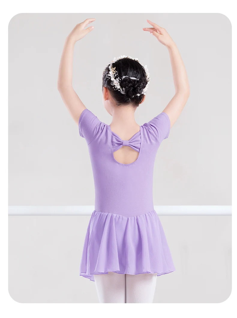 Ballet Dress Gymnastics Leotards for Girls Kids Short Sleeve Ballet Chiffon Skirted Leotards Bowknot Dancewear Ballet Bodysuits