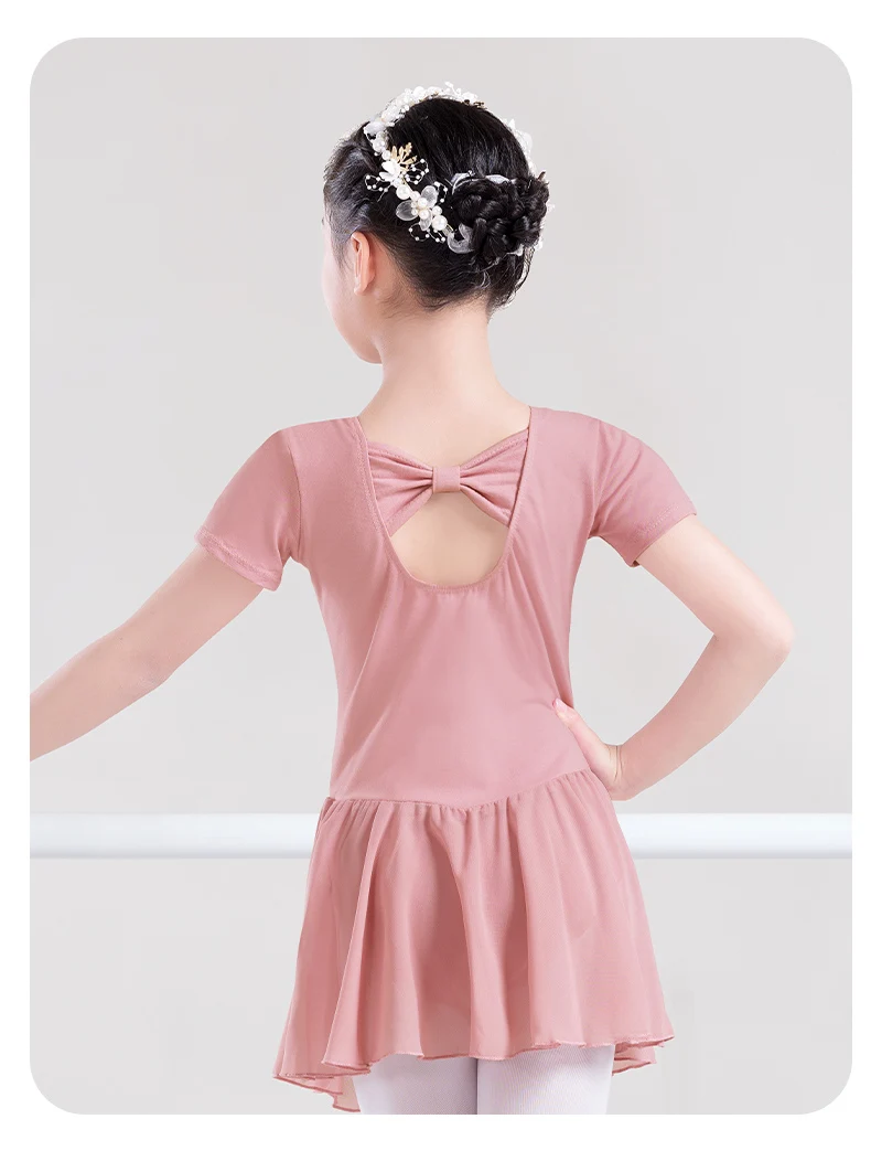 Ballet Dress Gymnastics Leotards for Girls Kids Short Sleeve Ballet Chiffon Skirted Leotards Bowknot Dancewear Ballet Bodysuits