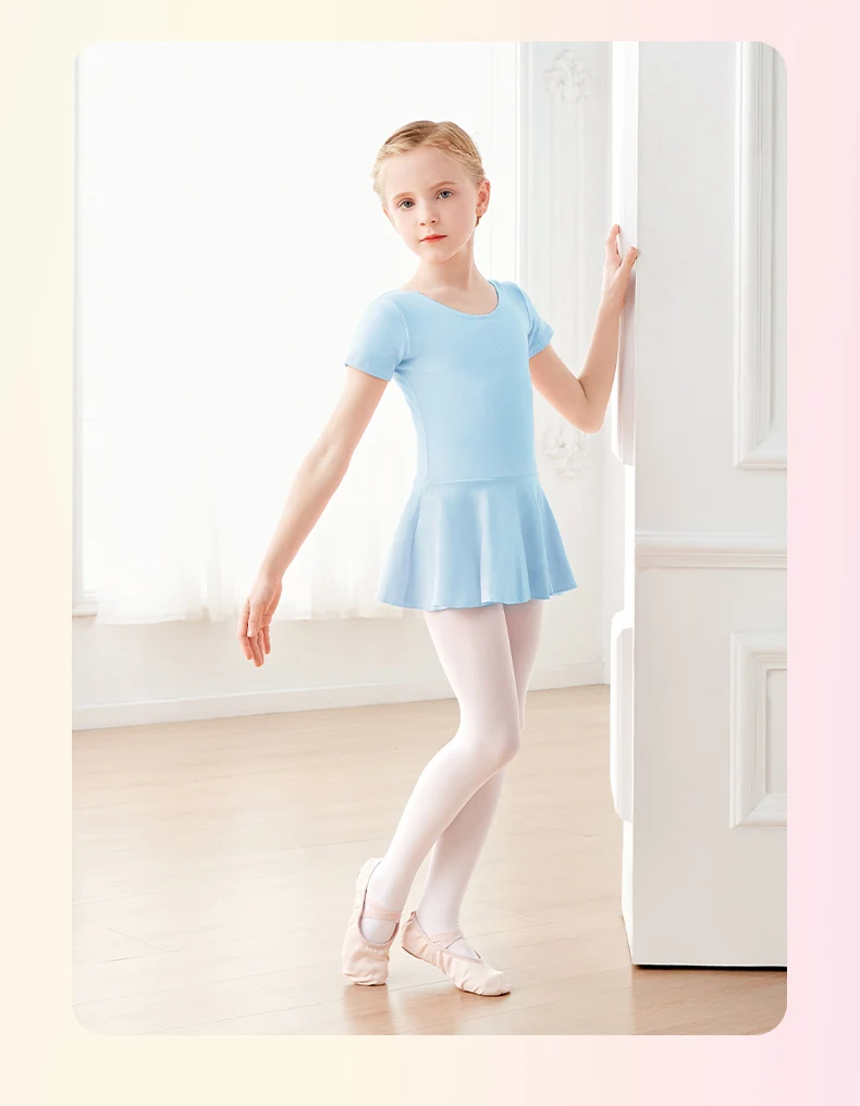 Ballet Dress Gymnastics Leotards for Girls Kids Short Sleeve Ballet Chiffon Skirted Leotards Bowknot Dancewear Ballet Bodysuits