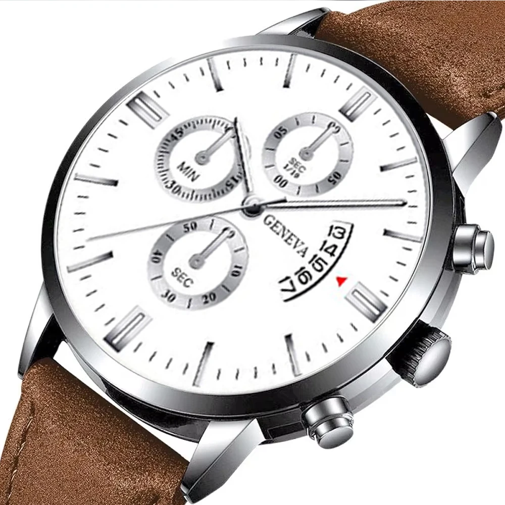 Luxury Fashion Mens Military Sports Watches Male Brown Leather Quartz Wrist Watch Men Business Casual Watch Relogio Masculino