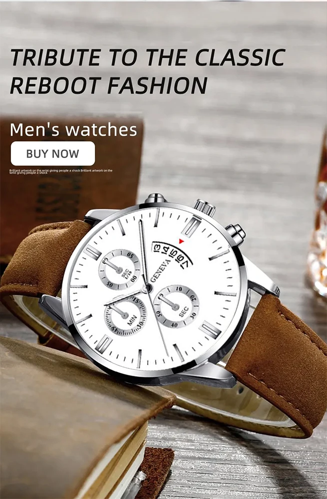 Luxury Fashion Mens Military Sports Watches Male Brown Leather Quartz Wrist Watch Men Business Casual Watch Relogio Masculino