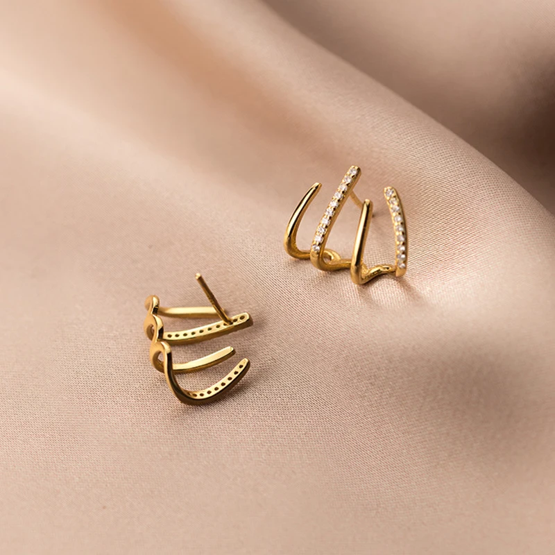 New Design Stainless Steel Cubic Zirconia Stud Earrings for Woman Claw Ear Hook Clip Korean Fashion Jewelry Unusual Girls