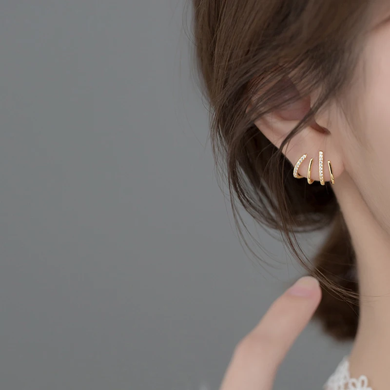 New Design Stainless Steel Cubic Zirconia Stud Earrings for Woman Claw Ear Hook Clip Korean Fashion Jewelry Unusual Girls