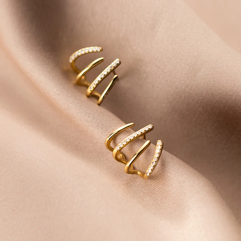 New Design Stainless Steel Cubic Zirconia Stud Earrings for Woman Claw Ear Hook Clip Korean Fashion Jewelry Unusual Girls