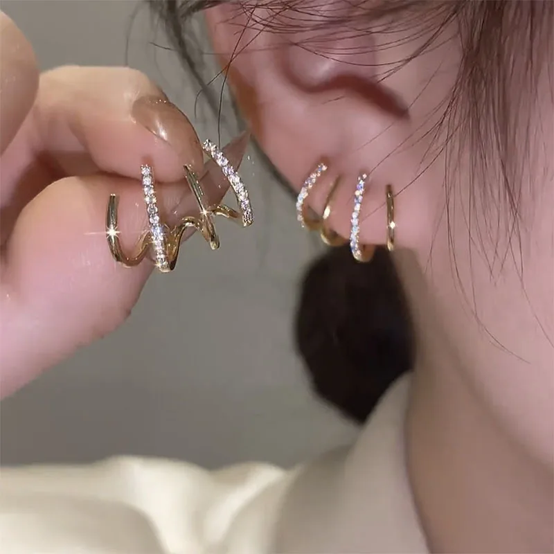 New Design Stainless Steel Cubic Zirconia Stud Earrings for Woman Claw Ear Hook Clip Korean Fashion Jewelry Unusual Girls