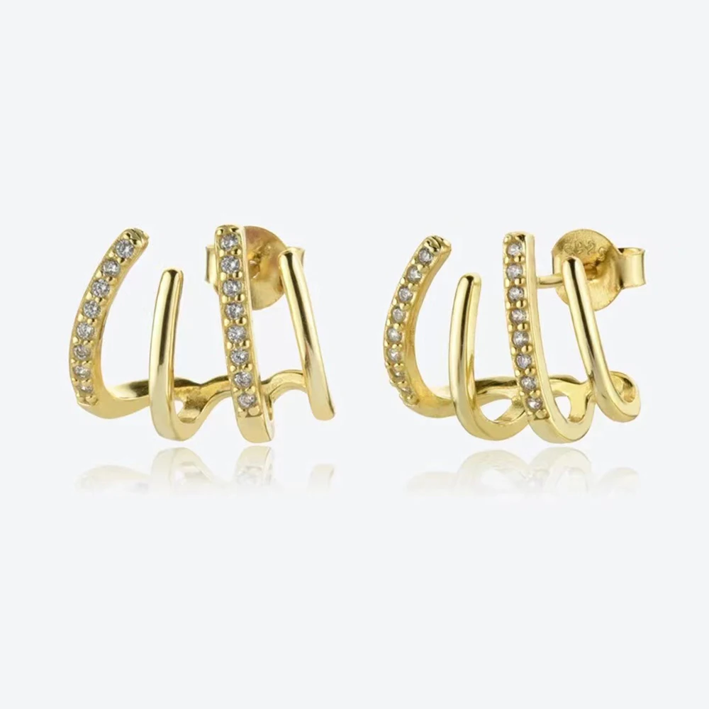 New Design Stainless Steel Cubic Zirconia Stud Earrings for Woman Claw Ear Hook Clip Korean Fashion Jewelry Unusual Girls