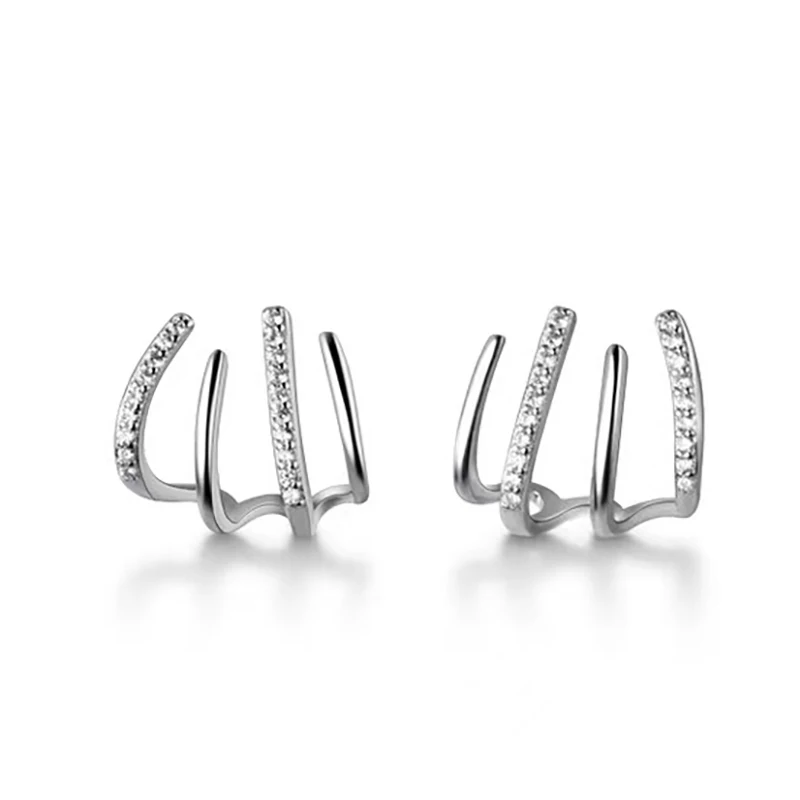 New Design Stainless Steel Cubic Zirconia Stud Earrings for Woman Claw Ear Hook Clip Korean Fashion Jewelry Unusual Girls