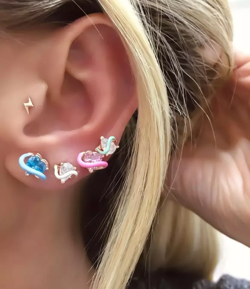 2023 New Arrived Top Quality Classic Fashion Girl Women Jewelry Geometric Shaped Colorful Simple CZ Stud Earring