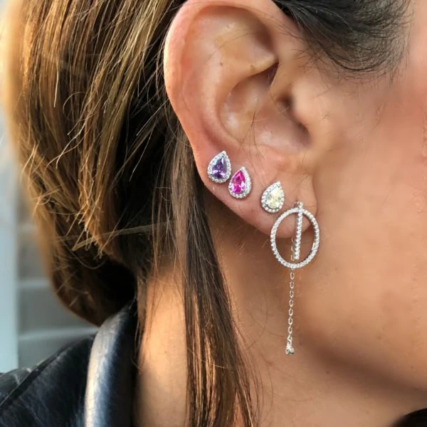 2023 New Arrived Top Quality Classic Fashion Girl Women Jewelry Geometric Shaped Colorful Simple CZ Stud Earring