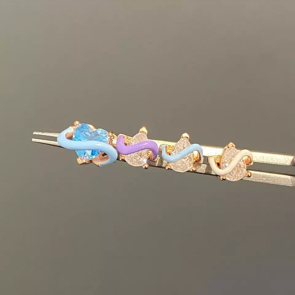 2023 New Arrived Top Quality Classic Fashion Girl Women Jewelry Geometric Shaped Colorful Simple CZ Stud Earring