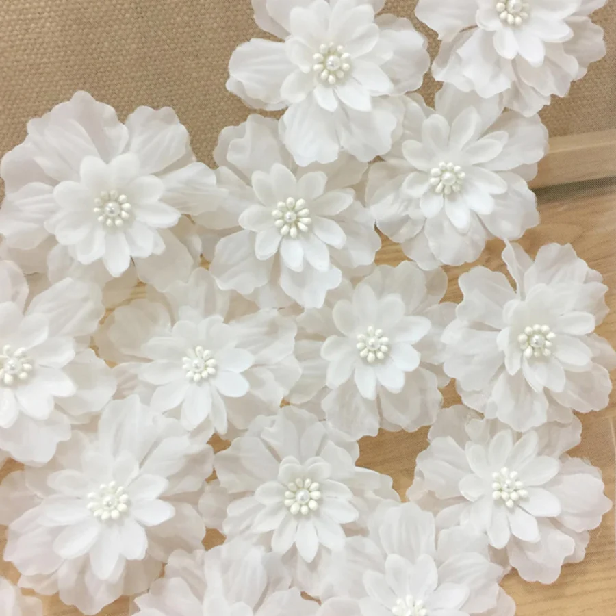 5Pcs White Embroidered Flowers Patches Fabric Applique Sewing Patch Repair For Wedding Bags Headwear Accessories DIY Crafts