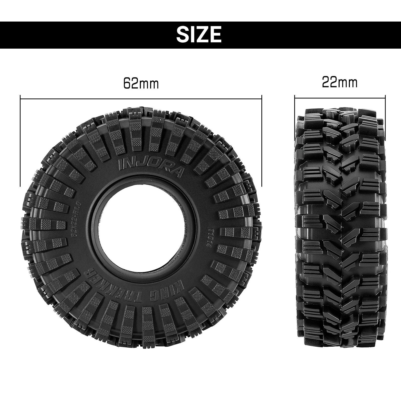 INJORA V2 62*22mm 1.0" King Trekker Tires for 1/24 1/18 RC Crawler (T1014)