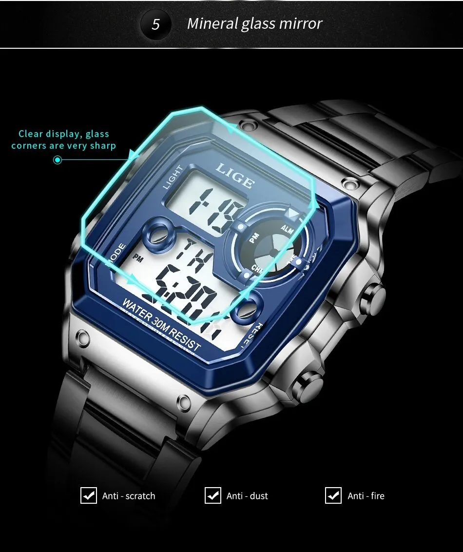 LIGE 2023 NEW Luxury Brand Men Watch Military Digital Watches Sport Wristwatch Mens Waterproof Clock Male Relogio Masculino