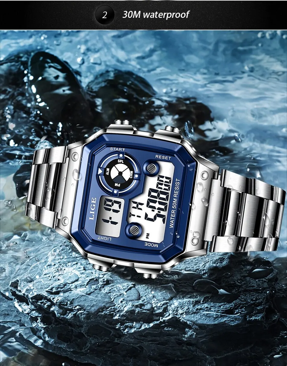 LIGE 2023 NEW Luxury Brand Men Watch Military Digital Watches Sport Wristwatch Mens Waterproof Clock Male Relogio Masculino
