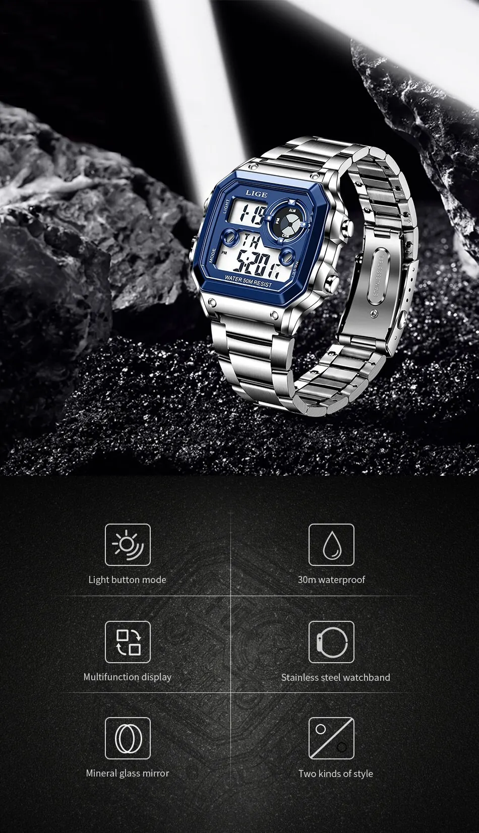 LIGE 2023 NEW Luxury Brand Men Watch Military Digital Watches Sport Wristwatch Mens Waterproof Clock Male Relogio Masculino