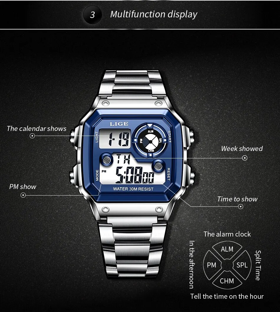 LIGE 2023 NEW Luxury Brand Men Watch Military Digital Watches Sport Wristwatch Mens Waterproof Clock Male Relogio Masculino