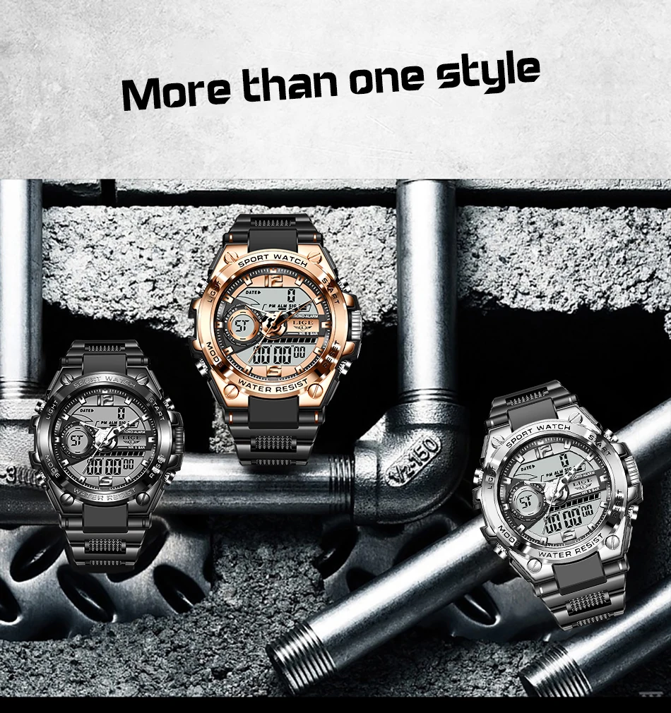 LIGE Men Military Watch Digital 50m Waterproof Wristwatch LED Quartz Clock Sport Watch Male Big Watches Men Relogios Masculino