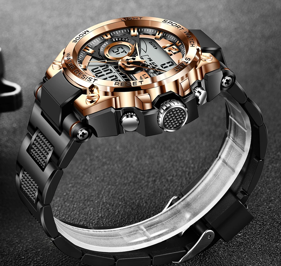 LIGE Men Military Watch Digital 50m Waterproof Wristwatch LED Quartz Clock Sport Watch Male Big Watches Men Relogios Masculino