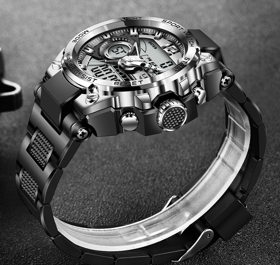 LIGE Men Military Watch Digital 50m Waterproof Wristwatch LED Quartz Clock Sport Watch Male Big Watches Men Relogios Masculino