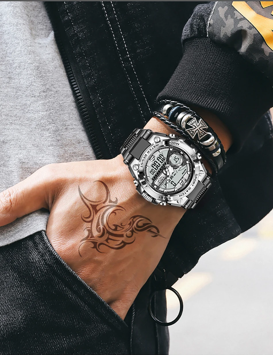 LIGE Men Military Watch Digital 50m Waterproof Wristwatch LED Quartz Clock Sport Watch Male Big Watches Men Relogios Masculino