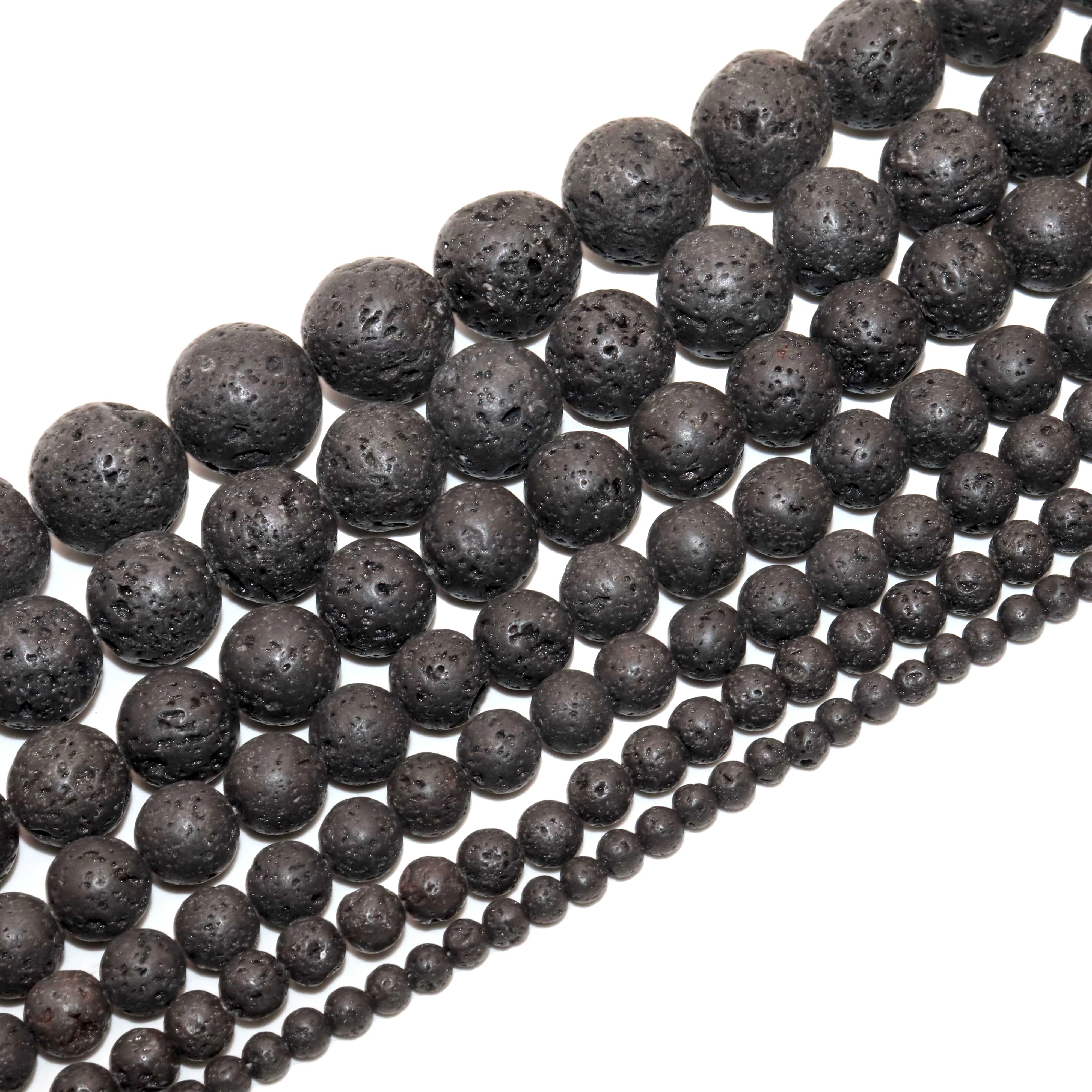 4 6 8 10 12 14 16 MM Natural Black Lava Volcanic Round Loose Spacer Beads For Jewelry Making DIY Bracelets Accessories