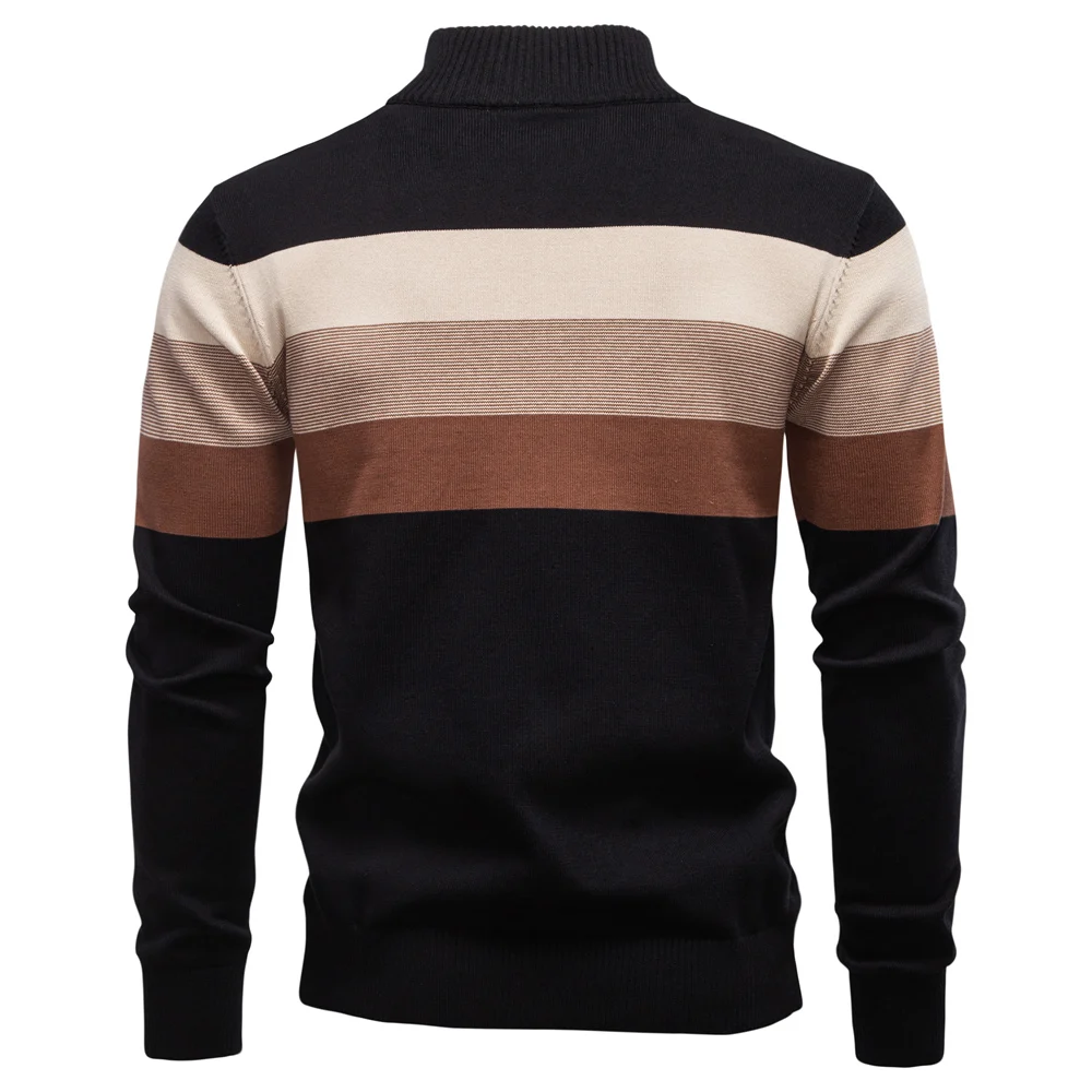 AIOPESON Men's Patchwork Pullover Sweater Cotton Casual Zipper Mock Neck Sweater for Men New Winter Fashion Warm Sweater for Men