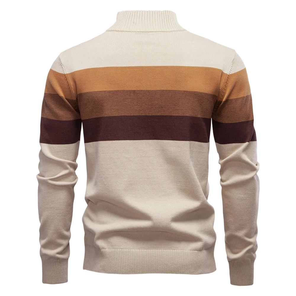 AIOPESON Men's Patchwork Pullover Sweater Cotton Casual Zipper Mock Neck Sweater for Men New Winter Fashion Warm Sweater for Men