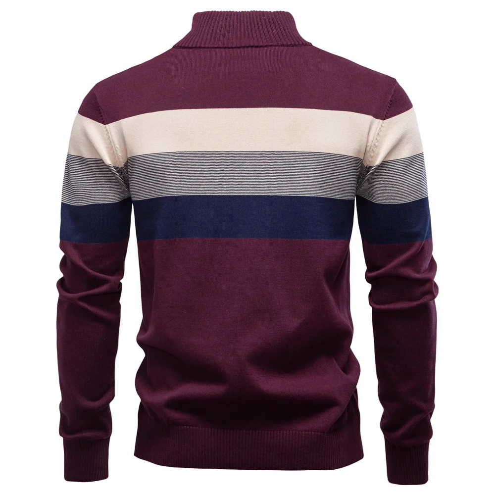 AIOPESON Men's Patchwork Pullover Sweater Cotton Casual Zipper Mock Neck Sweater for Men New Winter Fashion Warm Sweater for Men