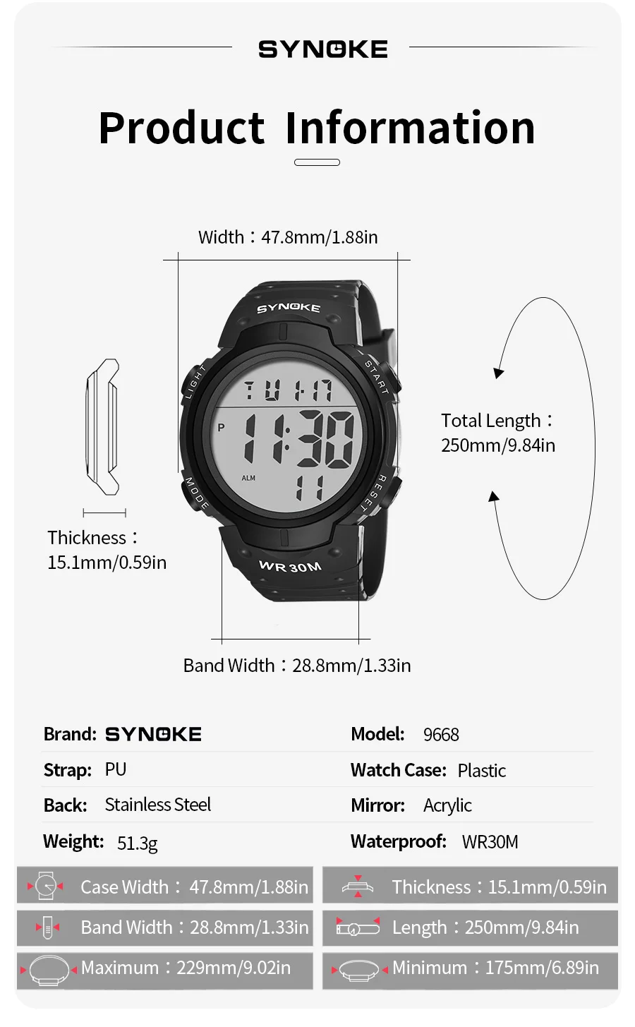 SYNOKE Outdoor Sport Watch 30M Waterproof Digital Men Fashion MultiFunction Waterproof Digital Watch Men