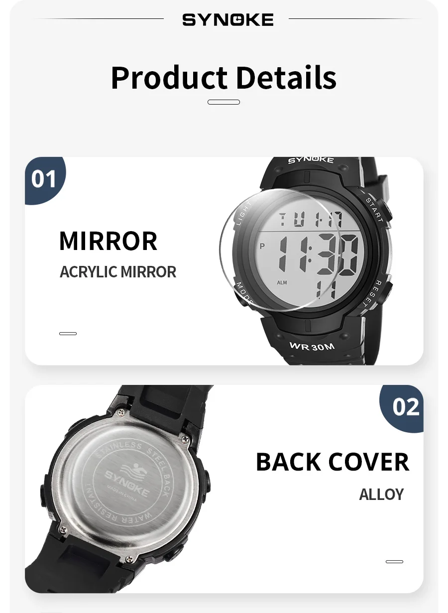SYNOKE Outdoor Sport Watch 30M Waterproof Digital Men Fashion MultiFunction Waterproof Digital Watch Men