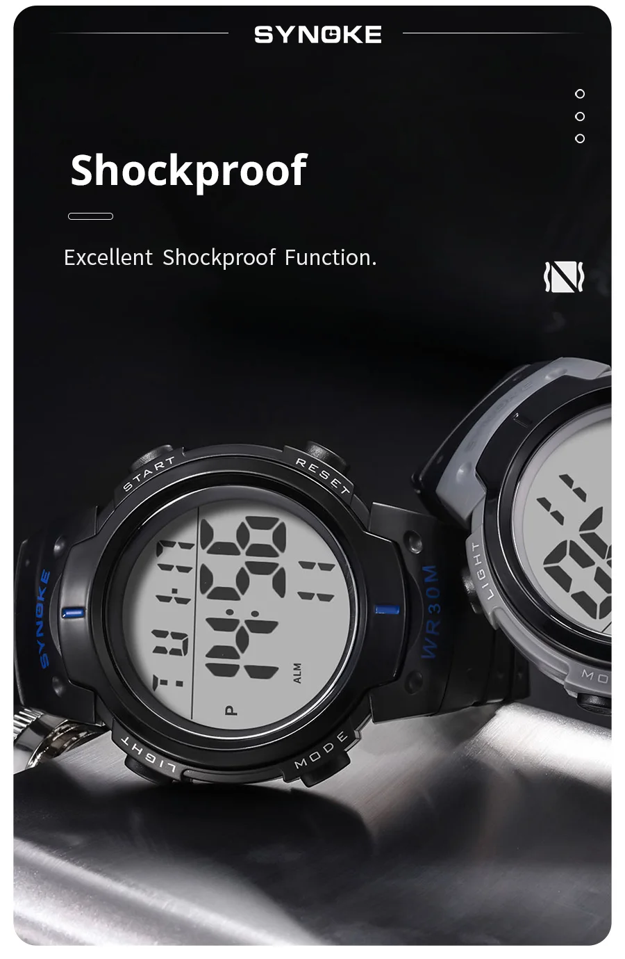 SYNOKE Outdoor Sport Watch 30M Waterproof Digital Men Fashion MultiFunction Waterproof Digital Watch Men
