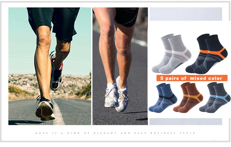 10PCS=5Pair High Quality New Autumn Men's Sports Socks Running Winter Casual Breathable Active Socks Stripe Sport Socks EUR38-48