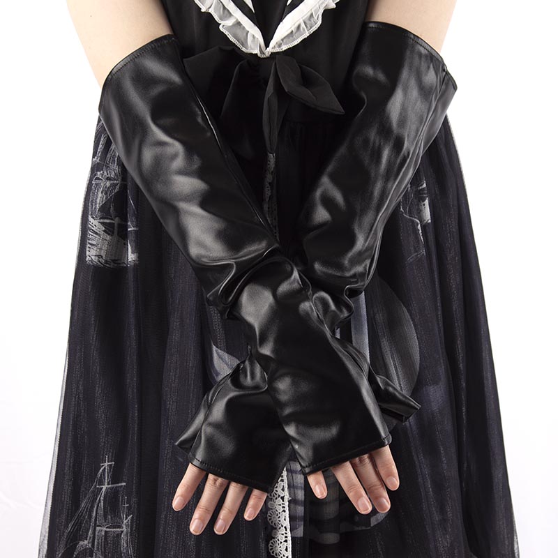 2022 New Black Punk Gothic Sexy Long PU Leather Fingerless Gloves for Women Rock Gloves Hip Pop Mittens Clubwear Dance Cosplay