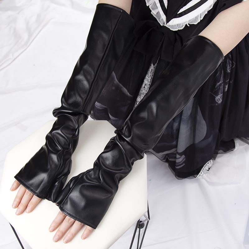 2022 New Black Punk Gothic Sexy Long PU Leather Fingerless Gloves for Women Rock Gloves Hip Pop Mittens Clubwear Dance Cosplay