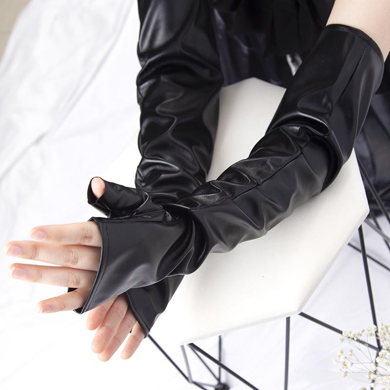 2022 New Black Punk Gothic Sexy Long PU Leather Fingerless Gloves for Women Rock Gloves Hip Pop Mittens Clubwear Dance Cosplay
