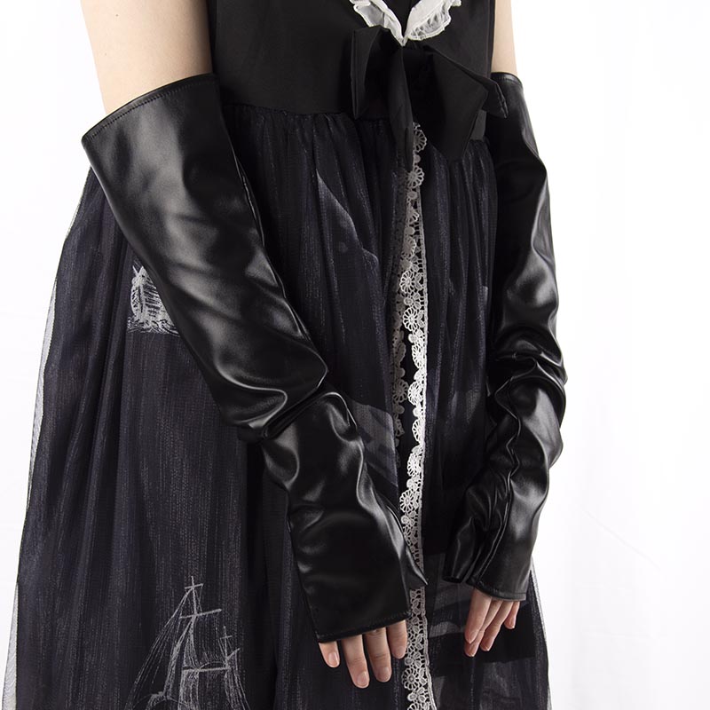 2022 New Black Punk Gothic Sexy Long PU Leather Fingerless Gloves for Women Rock Gloves Hip Pop Mittens Clubwear Dance Cosplay