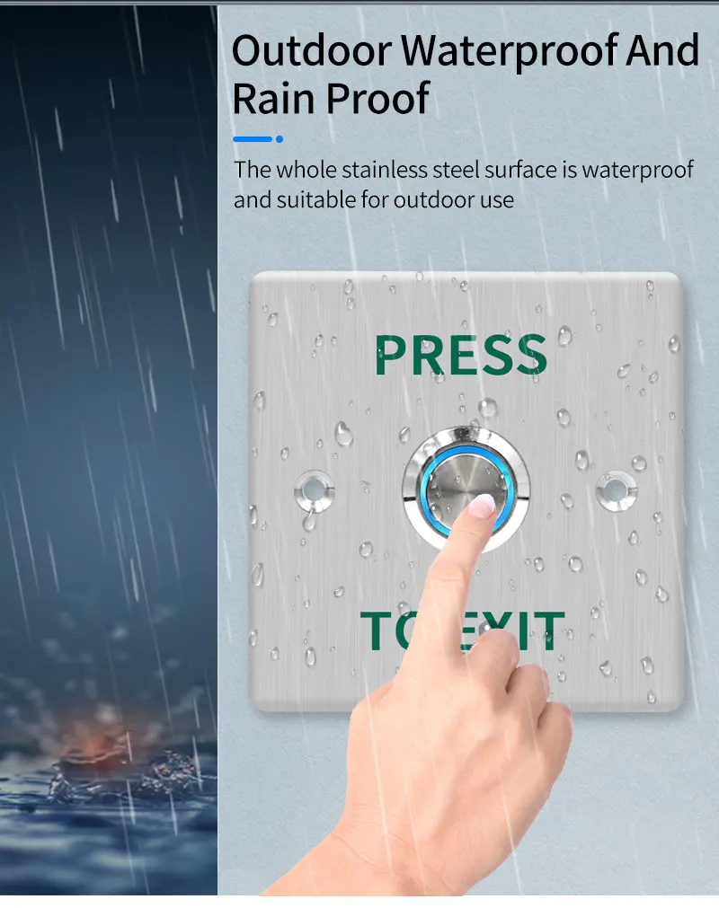 Waterproof Outdoor Exit Button LED Backlight and Non Luminous Optional COM NC Door Release Switch for Access Control Entrance SE