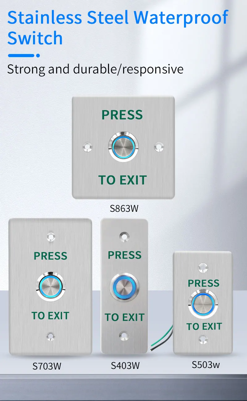 Waterproof Outdoor Exit Button LED Backlight and Non Luminous Optional COM NC Door Release Switch for Access Control Entrance SE